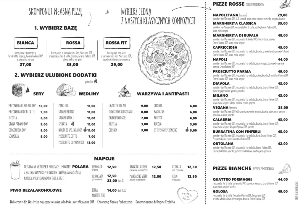 Rialto Pizza Neapolitańska MENU Kraków ul. Mochaniec 1