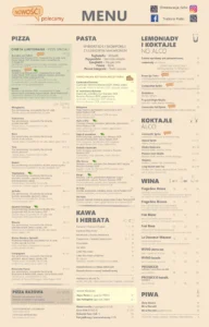Trattioria Rialto Kraków Menu Pizza, pasta, napoje
